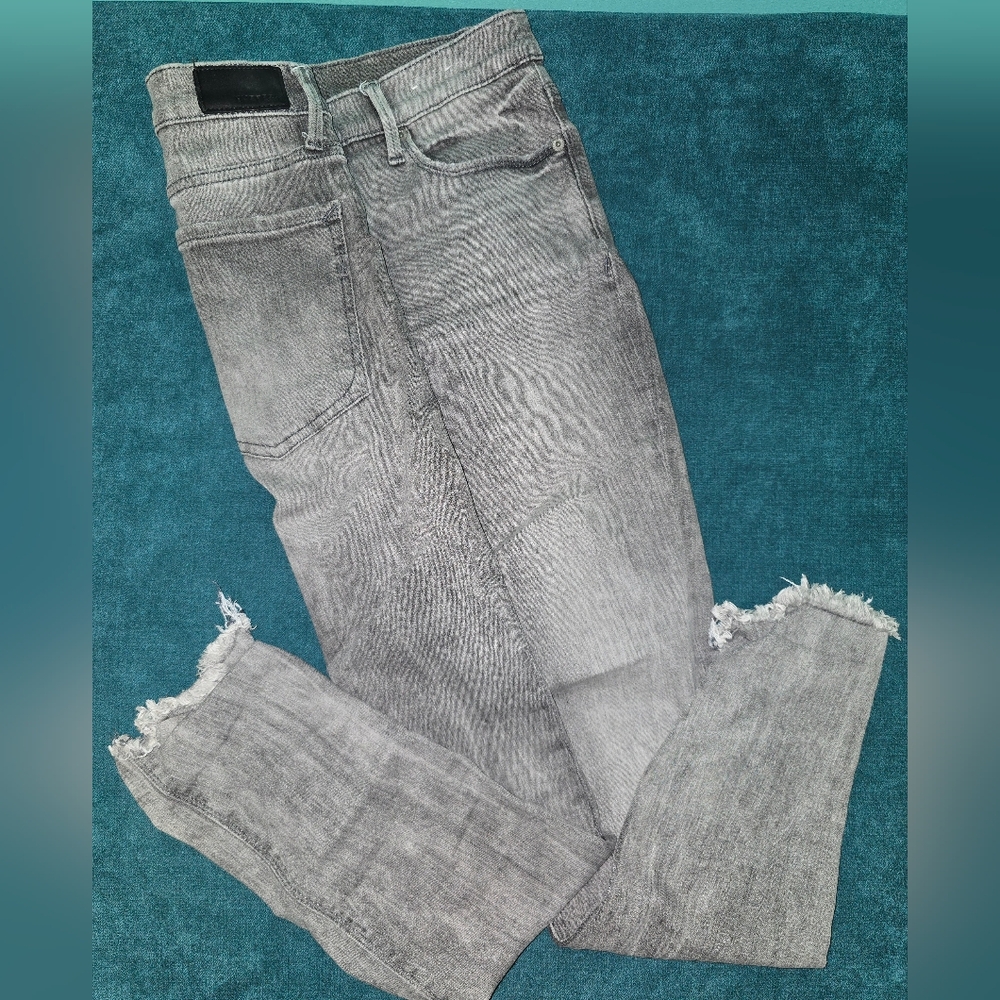 Express Light Gray Ankle Jeans with Frayed Hem